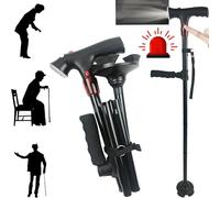SUQ Folding Walking Stick with LED Light for Men and Women, Adjustable Heights, Collapsible Elderly Walking Cane with Side Handle，Adjustable Canes and Walking Sticks for Arthritis Disabled and Elderly