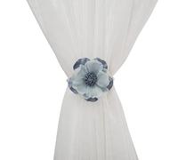 SUQ I OME 1 Pair of Curtain Tiebacks, Elegant Pearl Magnetic Curtain Tieback with Handmade Flower Decorative Drapery Holdbacks Rope Holder for Home, Office,Blue