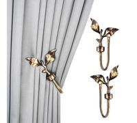 SUQ I OME 1 Pair of Leaf Shaped Curtain Holdbacks Metal Curtain Side Holders for Wall, Antique Brass Curtain Tieback Hook Pull Backs for Drapes Window Home Decoration,Bronze