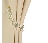 SUQ I OME 1 Pair of Magnetic Pearl Curtain Tieback, Pearl Curtain Tieback Holdback for Drapes, Pearl Crystal Sheer Window Curtain Holder Home Office Bedroom (Gray)