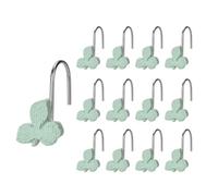 SUQ I OME 12Pcs Spring Summer Shower Curtain Hooks Cute Green Leaves Curtain Rings Decorative Curtain Hanger Hooks for Living Room Bedroom Bathroom Decor