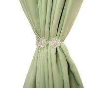 SUQ I OME 2 Pack Magnetic Curtain Tiebacks with 3 Pieces of Flora, Crystal Beaded Curtain Holdbacks (White)