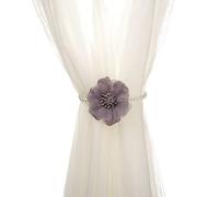 SUQ I OME 2 Pack of Curtain Tiebacks, Elegant Pearl Magnetic Curtain Tieback with Handmade Flower Decorative Drapery Holdbacks Rope Holder for Home, Office,Blue,Gray