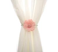 SUQ I OME 2 Pack of Curtain Tiebacks, Elegant Pearl Magnetic Curtain Tieback with Handmade Flower Decorative Drapery Holdbacks Rope Holder for Home, Office,Pink