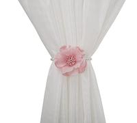 SUQ I OME 2 Pack of Curtain Tiebacks, Elegant Pearl Magnetic Curtain Tieback with Handmade Flower Decorative Drapery Holdbacks Rope Holder for Home, Office,Pink
