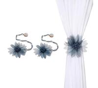 SUQ I OME 2 Pack of Handmade Crystal Pearl Beaded Magnetic Flower Curtain Tieback Holdback for Drapes（Blue