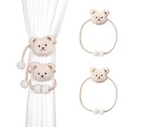 SUQ I OME Bear Curtain Ties Cute Cartoon Bear Curtain Tieback Decorative Embroidered Animal Shape Rope Holdbacks for Home Office Bedroom Living Room Window Treatment Decor (Beige)
