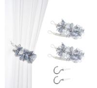 SUQ I OME Boho Curtain Tiebacks Set of 2, Handmade Flower Curtain Holdbacks, Farmhouse Curtain Holdbacks, Curtain Holder Tiebacks, Curtain Ties Backs with Hook (Gray)