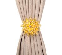 SUQ I OME Classic Luxury Big Crystal Magnetic Curtain Tieback and Holdback - Flower Clips Buckle Holder (Gold+Yellow, 2PCS)