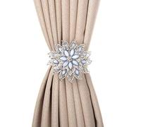 SUQ I OME Classic Luxury Large Crystal Magnetic Curtain with Tiebacks and Flower Curtain Clips with Buckle, Curtain Holder(Silver, 2 Pack)