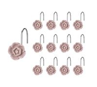 SUQ I OME Decorative Shower Curtain Hooks,12PCS Gray Pink Small Flower Resin Shower Curtain Hooks Rings for Bathroom Baby Room