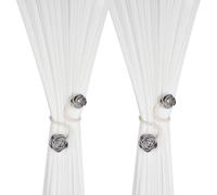 SUQ I OME Handmade Artificial Flower Curtain Holdbacks, Gray,1 Pair | Clips, Window Drape Twist Tie Backs, For Women, Girls Bedroom, Decorative Draperies Holdbacks
