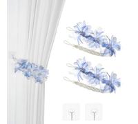 SUQ I OME Handmade Flower Curtain Tiebacks, Polyester, Blue, 16.5 inch