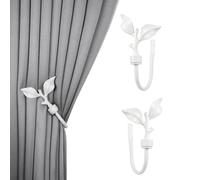 SUQ I OME Leaf Shaped Curtain Holdbacks, White, 1 Pair | Metal, Antique Brass, Wall Mount, Curtain Tieback Hook, Window Home Decoration