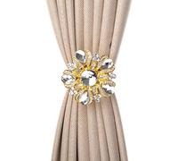 SUQ I OME Luxury Big Crystal Magnetic Curtain Tieback Holdback Flower Curtain Clips Buckle Holder with Stretchy Wire Rope for Home Office Decoration(Gold A,2PCS)