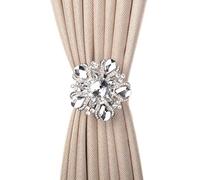 SUQ I OME Luxury Crystal Magnetic Curtain Tieback Clips, Silver | Big Crystal, Holdback Buckle Holder, Stretchy Wire Rope, Home Office Bedroom Decoration