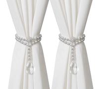 SUQ I OME Luxury Pearl Beaded Magnetic Curtain Tieback, Pearl, 1 Pair | Holdback Curtain Clips, Curtain Buckle, Curtain Holder, Blingbling, For Drapes