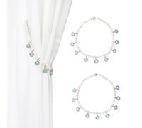 SUQ I OME Ocean Theme Coastal Seashell Beaded Magnetic Curtain Tiebacks Holdback with Conch Decorations for Your Curtain Decoration (Blue Seashell)