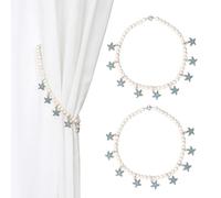 SUQ I OME Ocean Theme Coastal White Starfish Beaded Magnetic Curtain Tiebacks Holdacks for Curtain Decoration(Starfish)