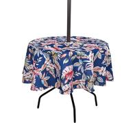 SUQ I OME Outdoor Patio Tablecloth with Umbrella Hole,Garden Tablecloth with Umbrella Hole and Zipper for Host Backyard Parties, BBQs,Family Gatherings(Blue plants, 60 in round