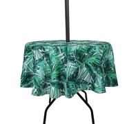 SUQ I OME Patio Outdoor Tablecloth with Umbrella Hole and Zipper,Garden Tablecloth for Host Backyard Parties, BBQs,Family Gatherings(Palm Tree,60'' Round with Zipper)