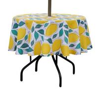 SUQ I OME Patio Outdoor Tablecloth with Umbrella Hole,Garden Tablecloth with Umbrella Hole and Zipper,Table Cloths for Host Backyard Parties, BBQs,Family Gatherings(Lemon,60'' Round with Zipper)