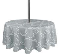 SUQ I OME Patio Tablecloth with Umbrella Hole,Garden Tablecloth with Umbrella Hole and Zipper,Table Cloths for Host Backyard Parties, BBQs,Family Gatherings(Grey,60'' Round with Zipper)
