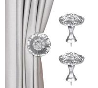 SUQ I OME Set of 2 Blossom Window Drapery Medallion Holdbacks,Curtain Tiebacks, Wall Hook, Tassel Holder (Silver)