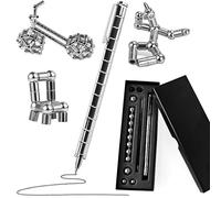 SUQ Magnetic Pen, Ballpoint Stylus Pen, Magnetic Building Bricks, Office Home Desk Display Sculpture, Metal Roller Spring Flex Ball, for Adults, Suitable for Traveling, Office & School Work（Silverl）