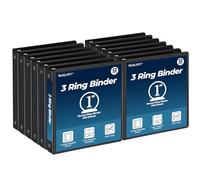 SUQJOY 1 Inch Clear View 3 Ring Binder, Round Rings, 2 Inside Pockets, Letter Size 8.5 x 11 (Black - 12 Pack)