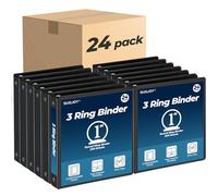 SUQJOY 1 Inch Clear View 3 Ring Binder, Round Rings, 2 Inside Pockets, Letter Size 8.5 x 11 (Black - 24 Pack)