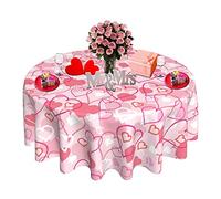 SuQKXCo Valentines Round Tablecloth 60 Inch Valentines Day Table Cloth Pink Hearts Love Tablecover Waterproof Table Cloth for Kitchen/Home Decoration