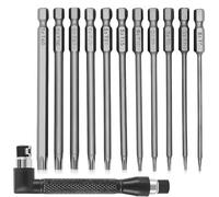 SuQurtom 11PCS 100mm Torx Screwdriver Bits Set - T6-T40 S2 Steel 1/4 Inch Magnetic Torx Security Star Bits Hex Shank for Electric Manual Drills & Angle Screwdriver Bit Holder
