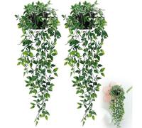 SuQurtom Artificial Hanging Plants 2pcs - UV Resistant Fake Ivy in Pots Realistic Plastic Greenery for Indoor Outdoor Wall, Balcony, Shelf & Wedding Décor