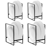SuQurtom Metal Plate Rack Organiser 4 Pack - Vertical Dish Storage Holder for Kitchen Cupboard Countertop Cabinet, Rustproof Plate Drying Stand for Plates Bowls Lids, Black (2 Sizes Included)