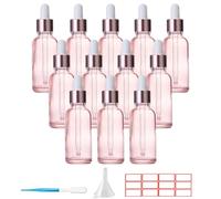 SuQurtom Pink Glass Dropper Bottles 20ml 12pcs Leak-Proof Essential Oil Bottles with Pipette Travel-Sized Containers for Aromatherapy, Massage Oils, Perfumes, Labs & DIY Liquids