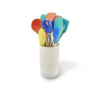 Sur La Table 12 Piece Silicone Utensil Set with Stay Cool Handles and Ribbed Holder, Heat Resistant up to 260 Degrees, Suitable for Non-Stick Pans, BPA Free, Colour Me Happy, Assorted Colours