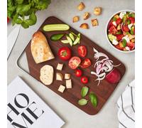 Sur La Table Medium Rectangular Chopping Board, Serving Board, Acacia Wood, Brushed Nickel Handle, Walnut Colour
