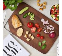Sur La Table Large Rectangular Chopping Board, Serving Board, Acacia Wood, Brushed Nickel Handle, Walnut Colour
