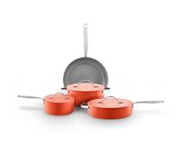 Sur La Table Colour Me Happy 4pcs Cookware Set, Frying Pan, Saucepan, Casserole, Multi-Pan, 10x Stronger Ceramic Coating, Lids with Steam Release, Induction Compatible, Aluminium, Orange