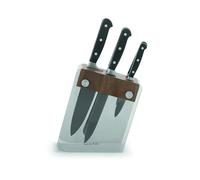 Sur La Table Core 5Pc Knife Set with Block Including Carving, Chefs, Bread, Utility and Paring Knives, High Grade Stainless Steel Blades, Opaque Grey Block with Acacia Wood Accents, SLT851055