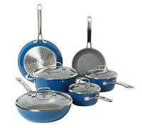 Sur La Table Kitchen Essentials 10 Piece PFA Free Titanium Ceramic Nonstick Interior Forged Aluminum Cookware Pots and Pans Set - Blue - Induction Compatible