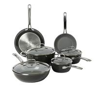 Sur La Table Kitchen Essentials 10 Piece PFA Free Titanium Ceramic Nonstick Interior Forged Aluminum Cookware Pots and Pans Set - Black - Induction Compatible