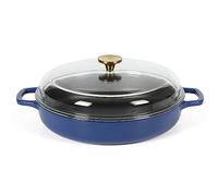 Sur La Table Kitchen Essentials 3.75 Quart Enamel Cast Iron All In One Multi-Purpose Non-Toxic Nonstick Braiser Pan W/Borosilicate Glass Lid - Blue