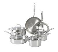 Sur La Table Kitchen Essentials Chef's Deck 10 Piece Stainless Steel Non Toxic Pots and Pans Kitchen Cookware Set w/Triply Encapsulated Base - Induction Safe
