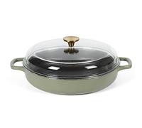 Sur La Table Kitchen Essentials Supper Club 3.75 Quart Enamel Cast Iron All In One Multi-Purpose Non-Toxic Nonstick Braiser Pan W/Borosilicate Glass Lid - Juniper Green