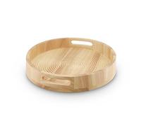Sur La Table Large Round Serving Tray for Food and Drinks, Easy to Clean, Made from Hevea Wood with FSC Certified Materials, 35.6 x 35.6 x 6.4cm, Colour Me Happy, Natural Wood