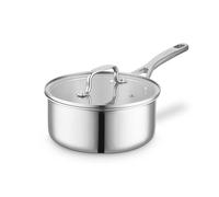 Sur La Table Tri-Ply 18cm Saucepan with Tempered Glass Lid, Satin Interior Finish, Induction Compatible, Stainless Steel