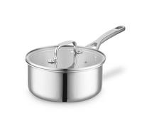 Sur La Table Tri-Ply 20cm Saucepan with Tempered Glass Lid, Satin Interior Finish, Induction Compatible, Stainless Steel, SLT900233