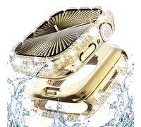 Surace 2 in 1 Waterproof Bling Case Compatible for Apple Watch Series 10 46mm Screen Protector, Crystals Diamond Protective Bumper Face Cover for Apple Watch 10 46mm Accessories Women, Gold